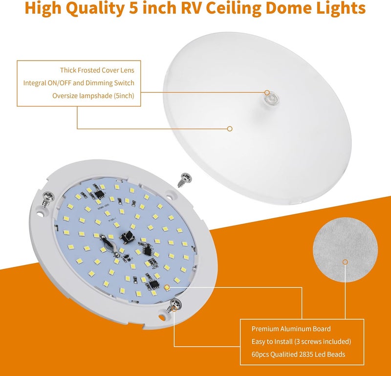 RVZONE RV Lights Interior, 5 Inch RV LED Ceiling Puck Light Dimmable 12 Volt LED Lights, 12V RV Puck Lights 4.5W Transparent Frosted RV Ceiling Dome Light for Camper Van Trailer Boat - Image 2